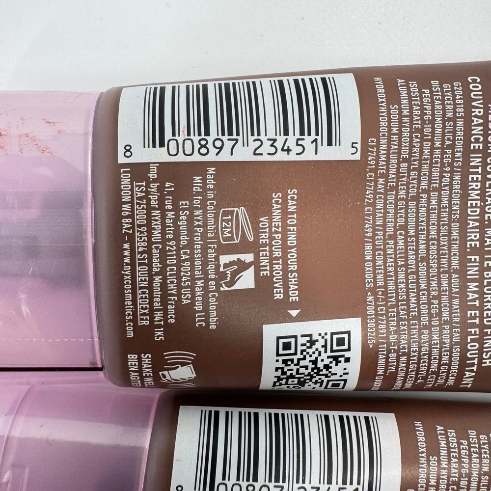 NYX Bare With Me Blur Blurring Tint Foundation 22 Mocha 1.01oz Lot of 2 BWMBT22‎
